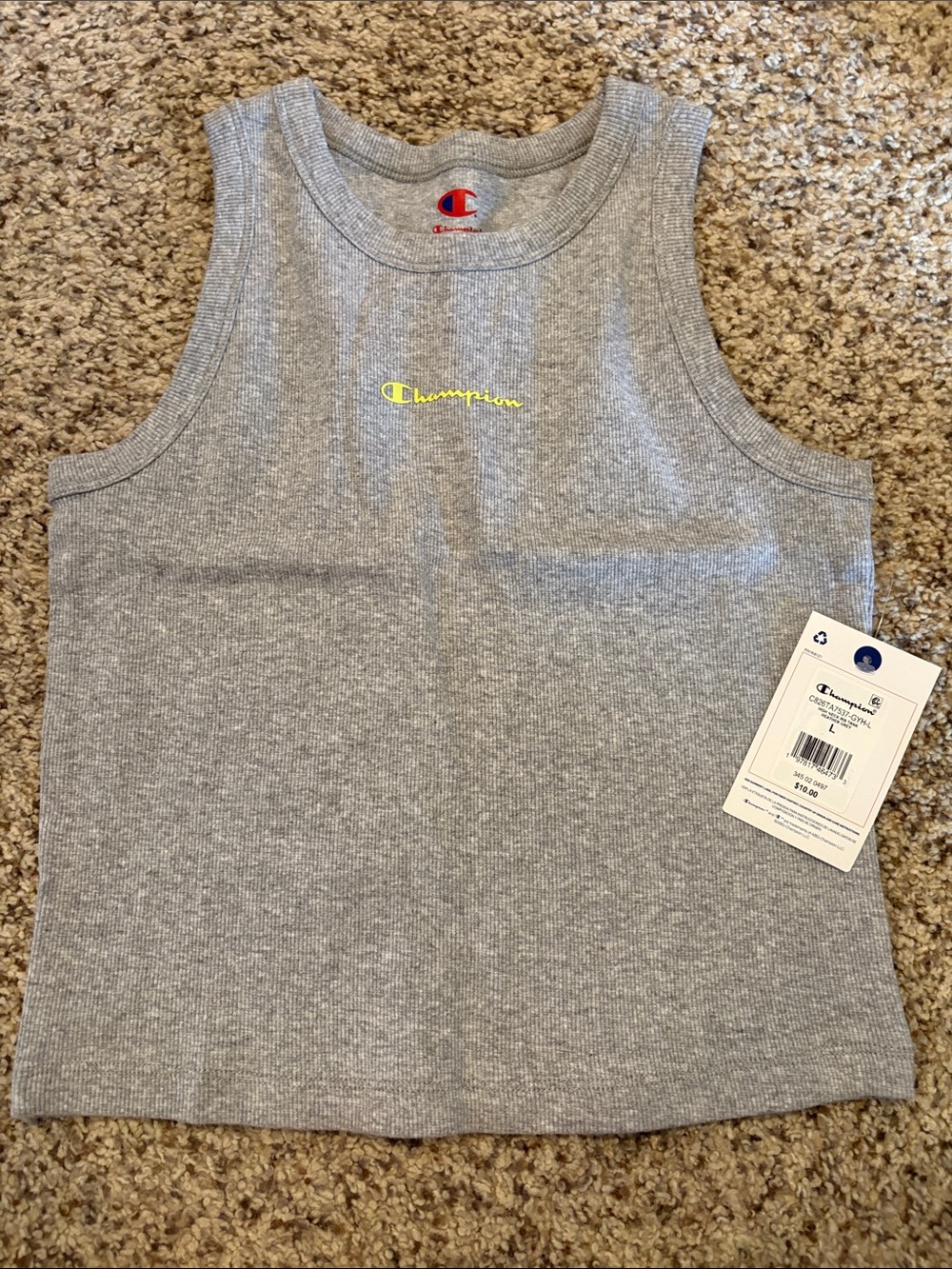 Champion Girls' Light Gray Ribbed Tank with Neon Logo